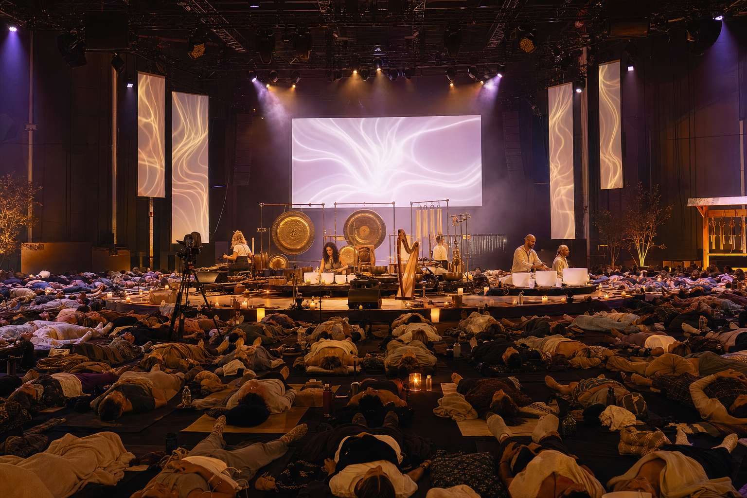 Mega sound event - a large group gathered for an immersive sound healing session